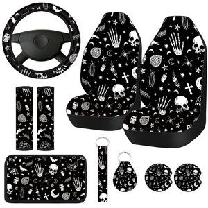 Full 10Pc Gothic Punk Full Interior Car Accessories Set